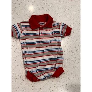 Vintage80'sStone Apparel Baby Striped  Romper Red Blue Grey 3 Months Made in USA